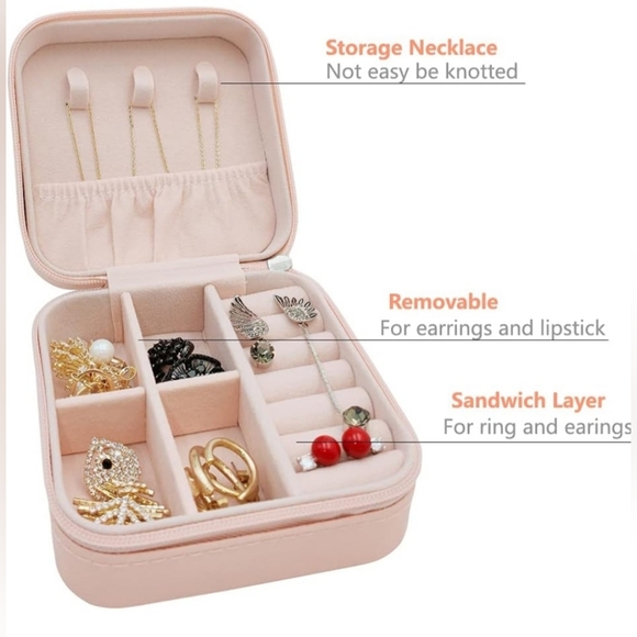 JEWELRY TRAVEL SIZE CASE, LIGHT PINK ORGANIZER, NEW - Picture 5 of 6